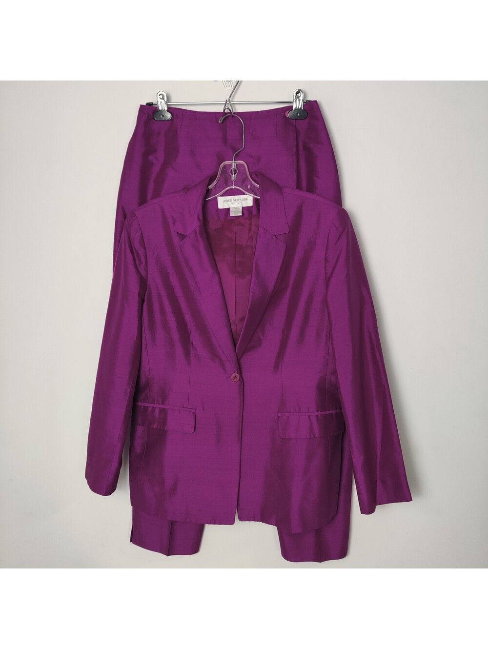 Jones New York Purple Satin Blazer and Skirt Suit